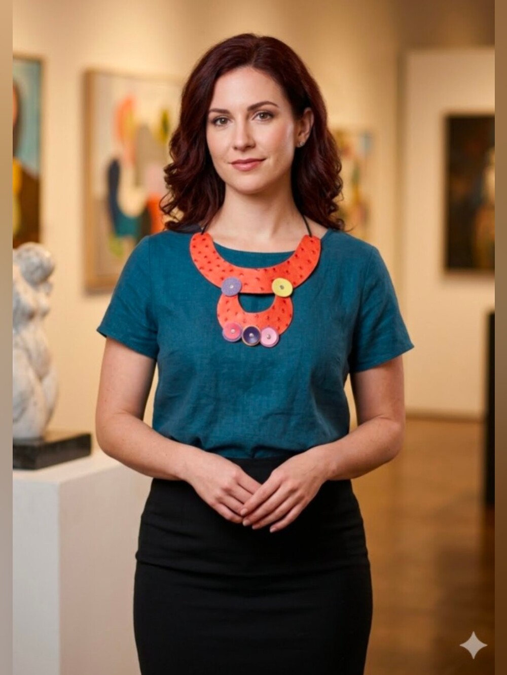Handmade Genuine Leather Circles Bib Statement Necklace Multicolor C